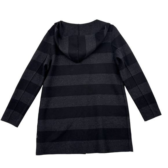 Eileen Fisher Jacket XS Black Gray Stripe Merino Wool Reversible Hooded Snaps - Picture 5 of 11